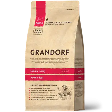Grandorf сухой низкозерновой корм для домашних кошек с ягненком и индейкой