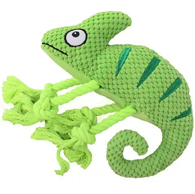 Mr.Kranch игрушка для собак Хамелеон плюшевая с канатиками и пищалкой, зеленая