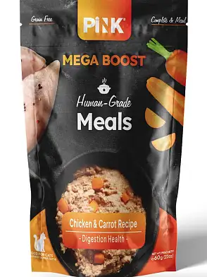 Pink MEGA BOOST Digestion Health влажный корм для кошек, здоровое пищеварение, Куриная грудка с печенью и морковкой, паштет (пауч)
