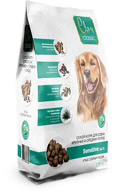 Clan Classic Sensitive-24/11 сухой корм для взрослых собак крупных и средних пород с уткой и бурым рисом